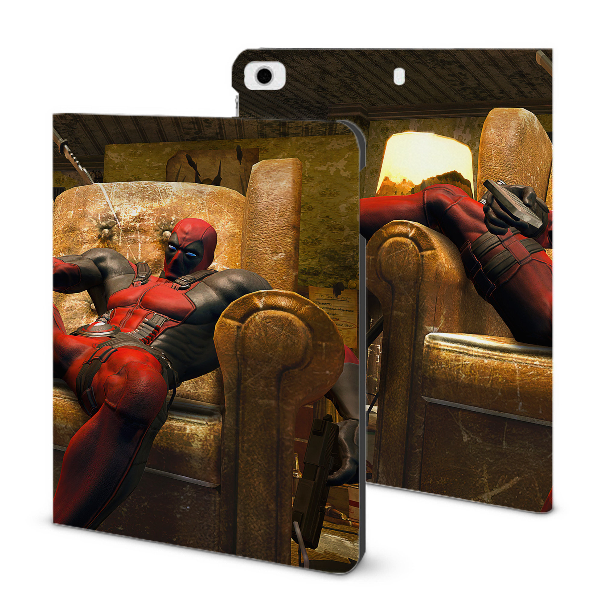 （画像用） Deadpool デッドプール IPad ケース ブック型 PUレザー TPU 耐衝撃 軽量 薄型 ペン収納なし 全面保護 IPad 各モデル対応